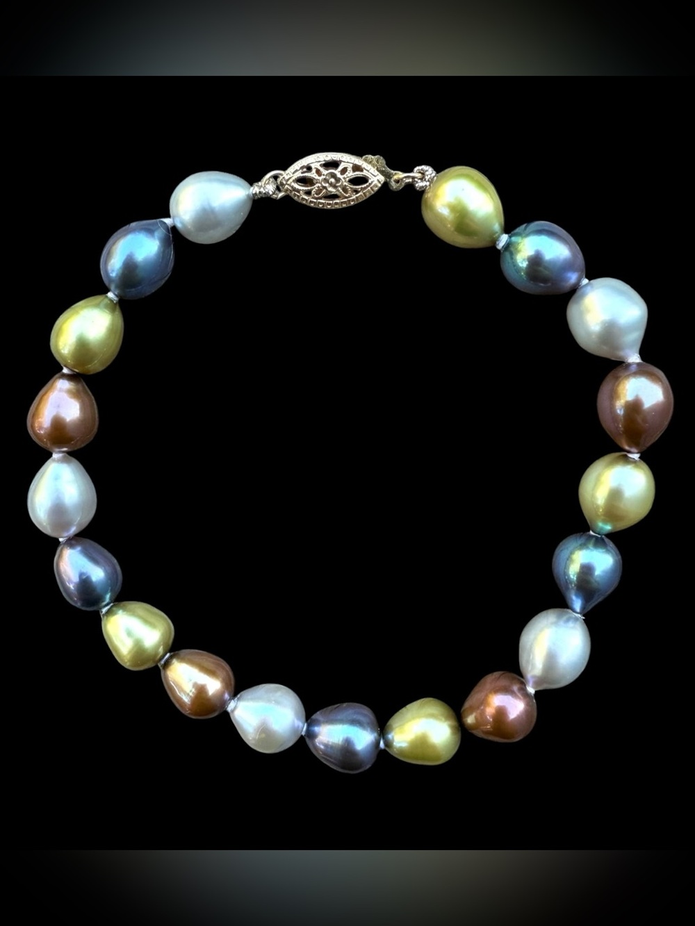 Vtg CPI 14K Gold Cultured Pearl Bracelet Multicolor Baroque Teardrop Luster 7.5”